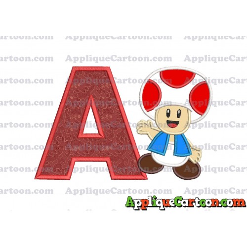 Toad Super Mario Applique Embroidery Design With Alphabet A