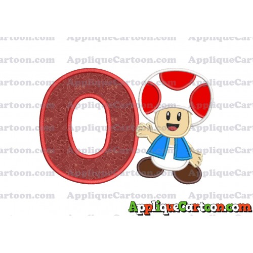 Toad Super Mario Applique Embroidery Design With Alphabet O