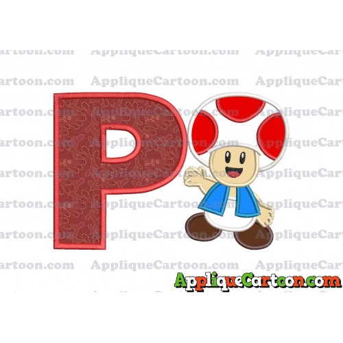 Toad Super Mario Applique Embroidery Design With Alphabet P