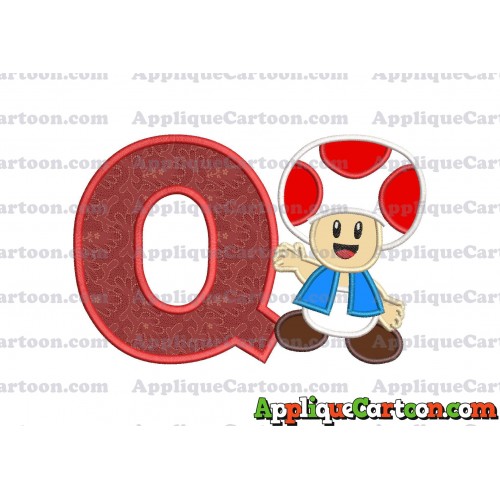 Toad Super Mario Applique Embroidery Design With Alphabet Q