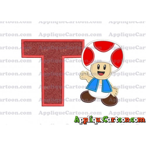 Toad Super Mario Applique Embroidery Design With Alphabet T