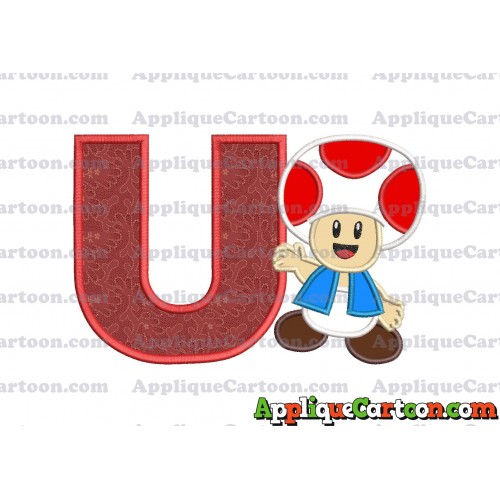 Toad Super Mario Applique Embroidery Design With Alphabet U