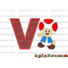Toad Super Mario Applique Embroidery Design With Alphabet V