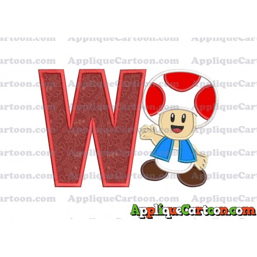 Toad Super Mario Applique Embroidery Design With Alphabet W
