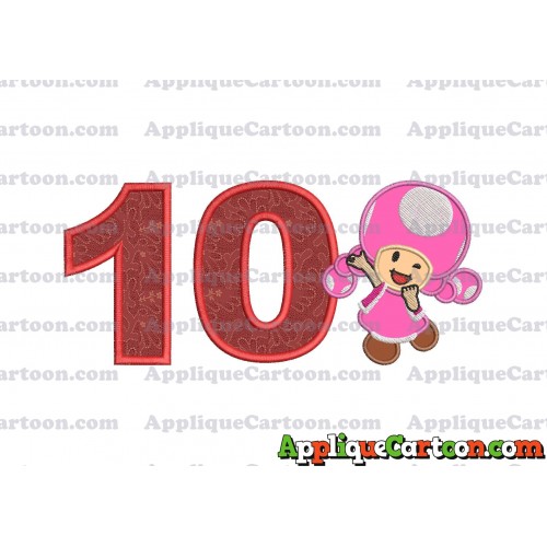 Toadette Super Mario Applique Embroidery Design Birthday Number 10