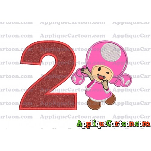 Toadette Super Mario Applique Embroidery Design Birthday Number 2