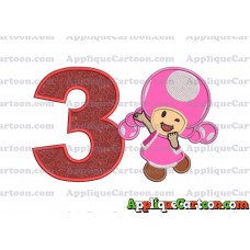 Toadette Super Mario Applique Embroidery Design Birthday Number 3