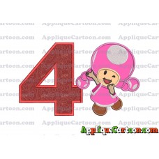Toadette Super Mario Applique Embroidery Design Birthday Number 4