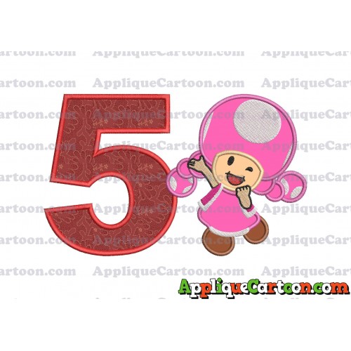 Toadette Super Mario Applique Embroidery Design Birthday Number 5