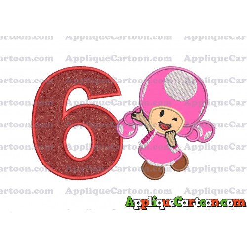 Toadette Super Mario Applique Embroidery Design Birthday Number 6