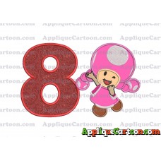 Toadette Super Mario Applique Embroidery Design Birthday Number 8