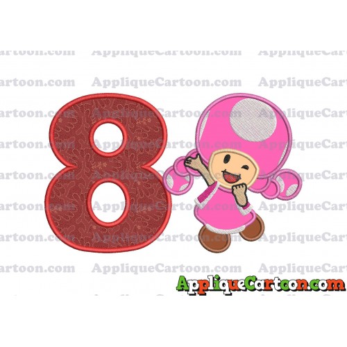 Toadette Super Mario Applique Embroidery Design Birthday Number 8