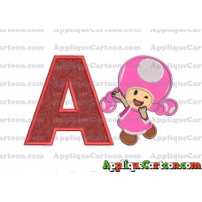 Toadette Super Mario Applique Embroidery Design With Alphabet A