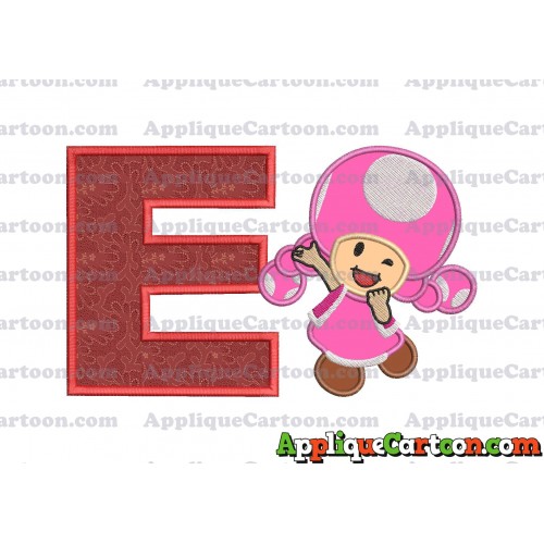 Toadette Super Mario Applique Embroidery Design With Alphabet E