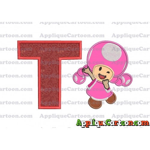 Toadette Super Mario Applique Embroidery Design With Alphabet T