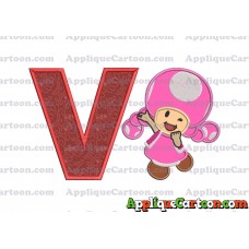 Toadette Super Mario Applique Embroidery Design With Alphabet V
