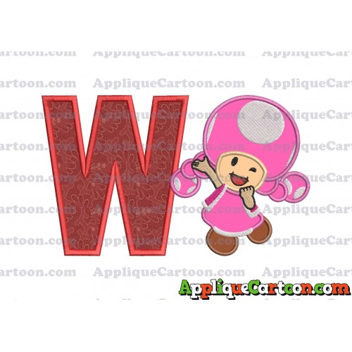Toadette Super Mario Applique Embroidery Design With Alphabet W