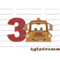 Tow Mater Applique 01 Embroidery Design Birthday Number 3