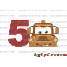 Tow Mater Applique 01 Embroidery Design Birthday Number 5