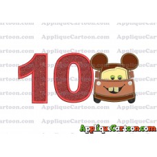 Tow Mater Ears Cars Disney Mickey Mouse Cars Applique Design Birthday Number 10