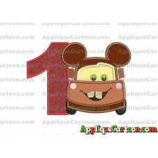 Tow Mater Ears Cars Disney Mickey Mouse Cars Applique Design Birthday Number 1