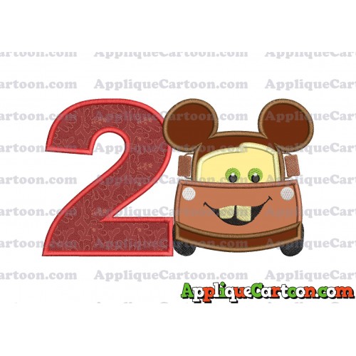Tow Mater Ears Cars Disney Mickey Mouse Cars Applique Design Birthday Number 2