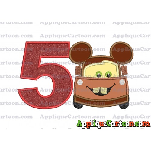Tow Mater Ears Cars Disney Mickey Mouse Cars Applique Design Birthday Number 5
