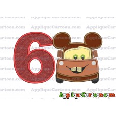 Tow Mater Ears Cars Disney Mickey Mouse Cars Applique Design Birthday Number 6