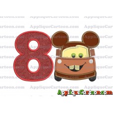 Tow Mater Ears Cars Disney Mickey Mouse Cars Applique Design Birthday Number 8