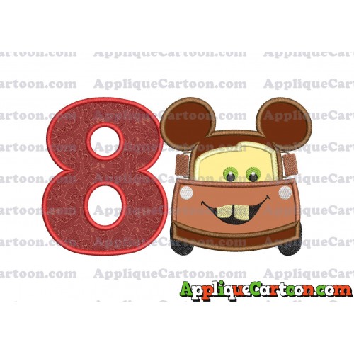 Tow Mater Ears Cars Disney Mickey Mouse Cars Applique Design Birthday Number 8