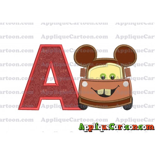 Tow Mater Ears Cars Disney Mickey Mouse Cars Applique Design With Alphabet A