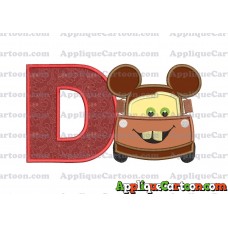Tow Mater Ears Cars Disney Mickey Mouse Cars Applique Design With Alphabet D