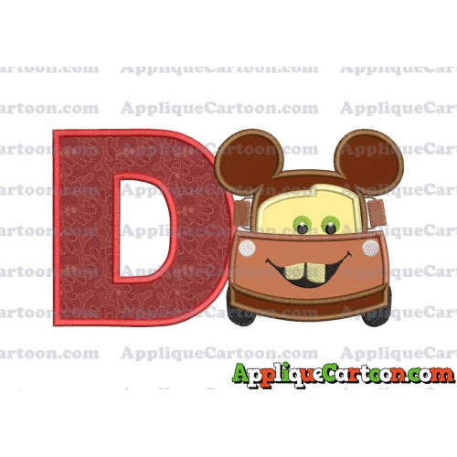 Tow Mater Ears Cars Disney Mickey Mouse Cars Applique Design With Alphabet D