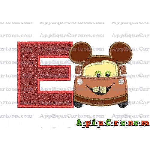 Tow Mater Ears Cars Disney Mickey Mouse Cars Applique Design With Alphabet E