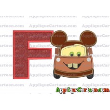 Tow Mater Ears Cars Disney Mickey Mouse Cars Applique Design With Alphabet F