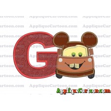 Tow Mater Ears Cars Disney Mickey Mouse Cars Applique Design With Alphabet G