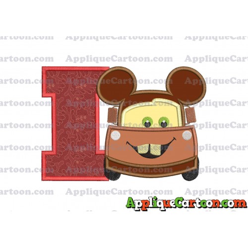Tow Mater Ears Cars Disney Mickey Mouse Cars Applique Design With Alphabet I