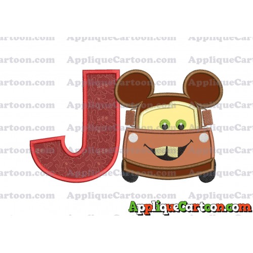 Tow Mater Ears Cars Disney Mickey Mouse Cars Applique Design With Alphabet J