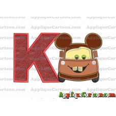 Tow Mater Ears Cars Disney Mickey Mouse Cars Applique Design With Alphabet K