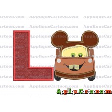 Tow Mater Ears Cars Disney Mickey Mouse Cars Applique Design With Alphabet L