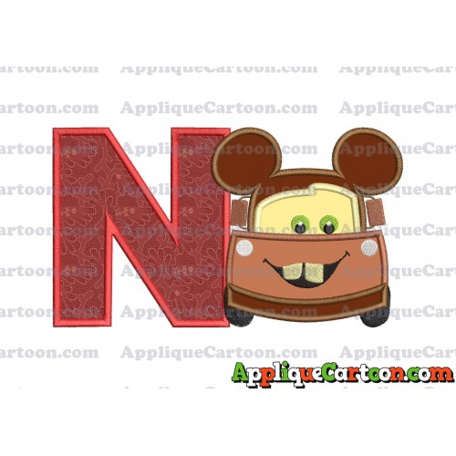Tow Mater Ears Cars Disney Mickey Mouse Cars Applique Design With Alphabet N