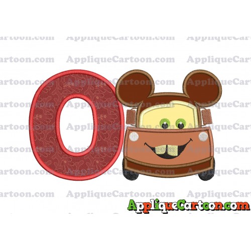 Tow Mater Ears Cars Disney Mickey Mouse Cars Applique Design With Alphabet O