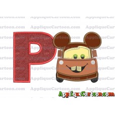 Tow Mater Ears Cars Disney Mickey Mouse Cars Applique Design With Alphabet P