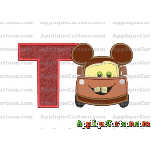Tow Mater Ears Cars Disney Mickey Mouse Cars Applique Design With Alphabet T