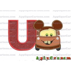 Tow Mater Ears Cars Disney Mickey Mouse Cars Applique Design With Alphabet U