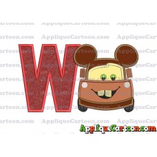 Tow Mater Ears Cars Disney Mickey Mouse Cars Applique Design With Alphabet W