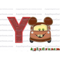 Tow Mater Ears Cars Disney Mickey Mouse Cars Applique Design With Alphabet Y