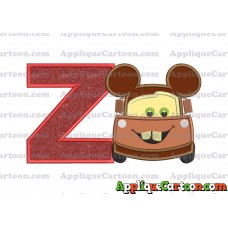Tow Mater Ears Cars Disney Mickey Mouse Cars Applique Design With Alphabet Z