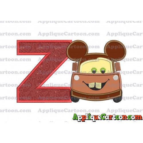 Tow Mater Ears Cars Disney Mickey Mouse Cars Applique Design With Alphabet Z