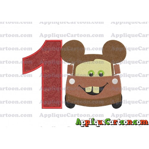 Tow Mater Ears Cars Disney Mickey Mouse Cars Fiiled Embroidery Design Birthday Number 1
